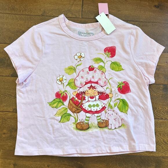 NWT Hybrid Apparel Strawberry Shortcake Custard Cat Boxy T-Shirt Pink Girls M - Picture 1 of 5